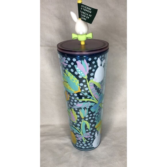 New Starbucks 2025 Easter Floral Bunny Carrots Straw Topper Tumbler - Picture 1 of 7